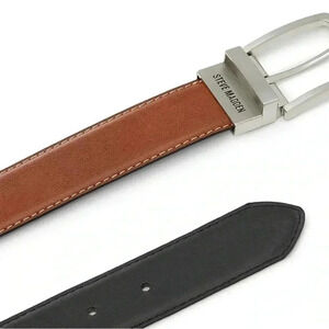 Steve Madden Men’s Dress Black Tan Reversible Belt Silver Tone Buckle NWOT